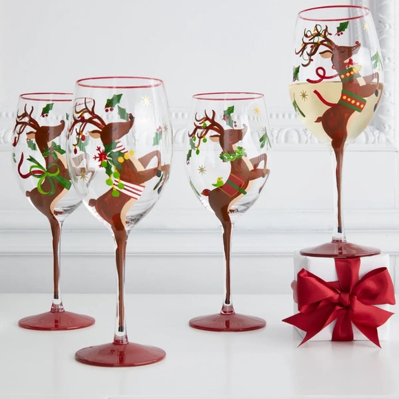 Neiman Marcus Other - Reindeer Wine Glasses - Set of 4